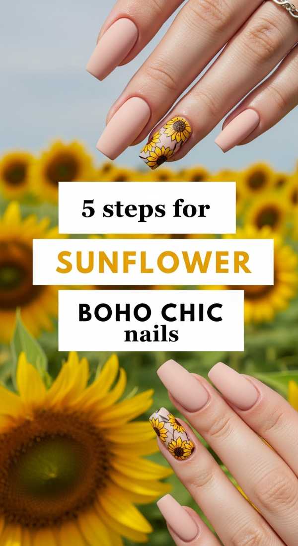 10 Sizzling Summer Nail Art Designs You Can Do at Home 5 Steps For Sunflower Boho Chic Nails 6a0059e23da06