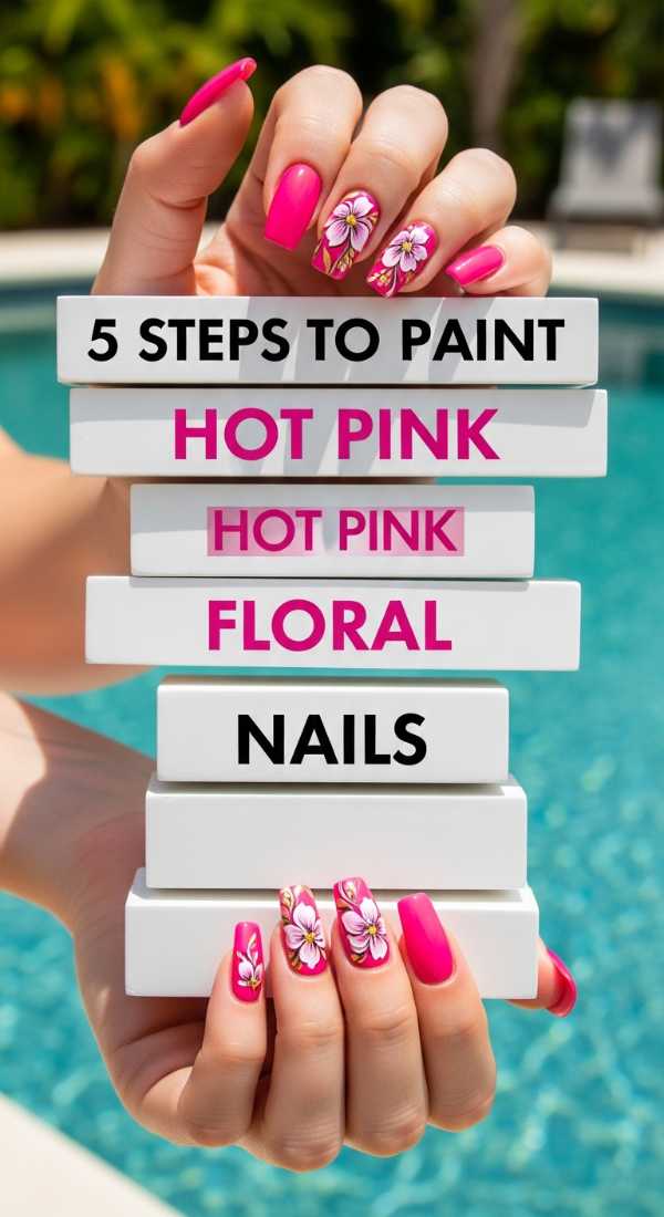 5 Steps To Paint Hot Pink Floral Nails 6a05a15560f82