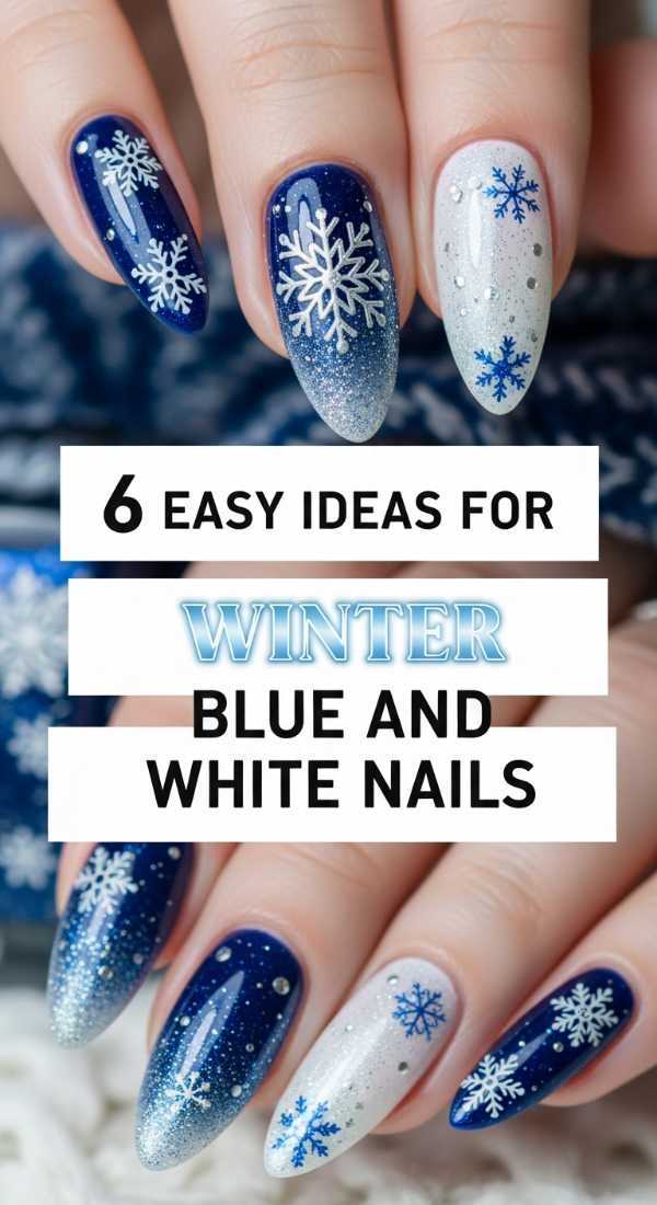 6 Easy Ideas For Winter Blue And White Nails 69f4c323660a2