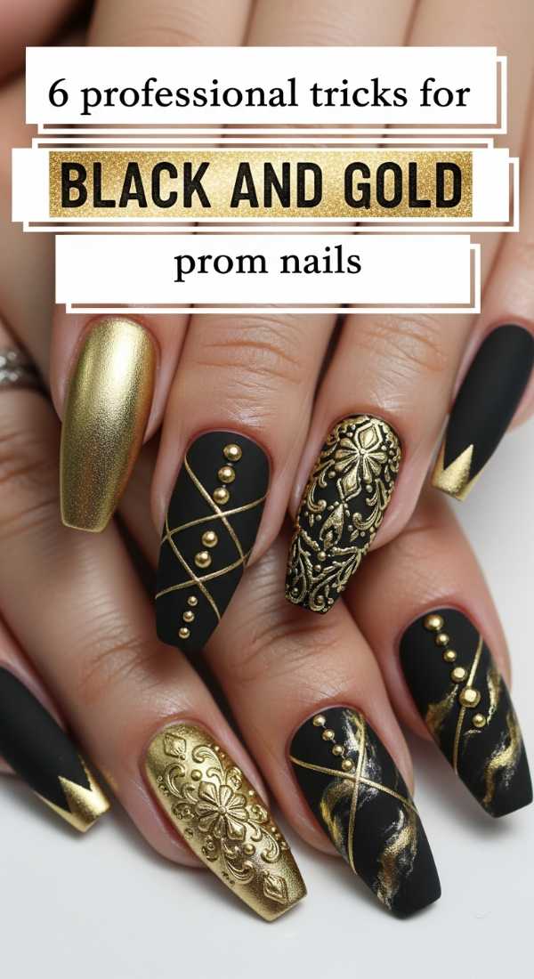 6 Professional Tricks For Black And Gold Prom Nails 69ff5ab8974f0