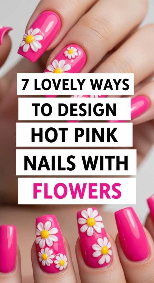 7 Lovely Ways To Design Hot Pink Nails With Flowers 6a059b2b68d89