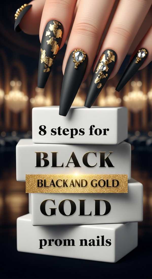 8 Steps For Black And Gold Prom Nails 69ff5ab4b1847