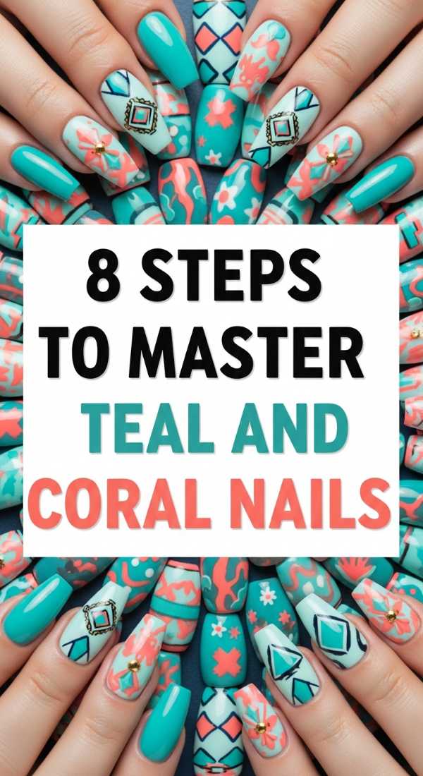 8 Steps To Master Teal And Coral Nails 6a0597b97e845