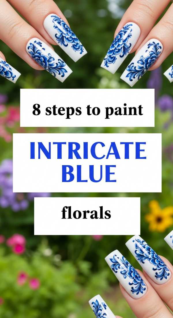 Master the Classic Duo: The Ultimate Blue and White Nail Art Tutorial 8 Steps To Paint Intricate Blue Florals 69fc7f6b7ed28