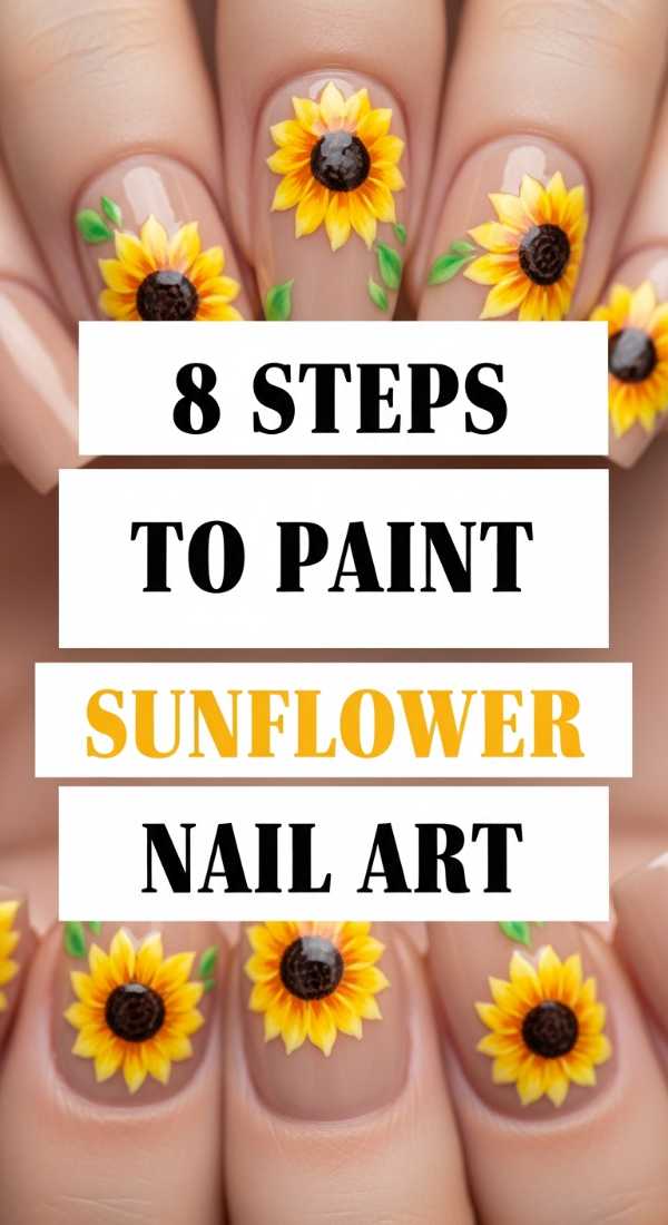 From Chrome to 3D: Your Complete 2026 Nail Art Encyclopedia 8 Steps To Paint Sunflower Nail Art 69ff596aa03c3