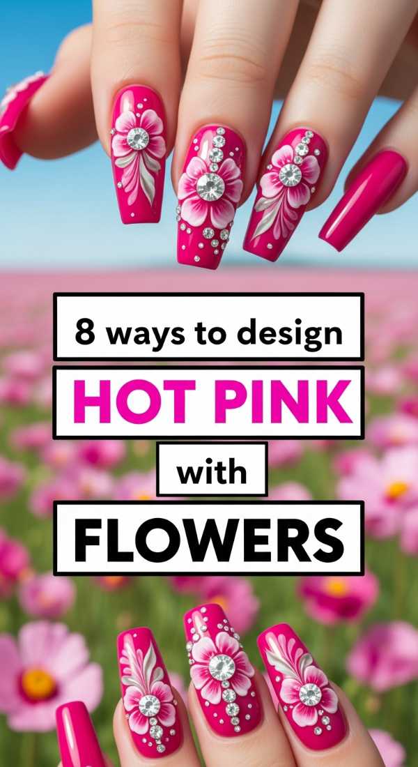 8 Ways To Design Hot Pink Nails With Flowers 6a059b330cebe