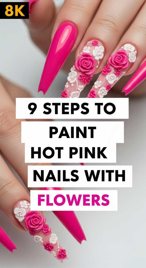 9 Steps To Paint Hot Pink Nails With Flowers 6a059f727157f