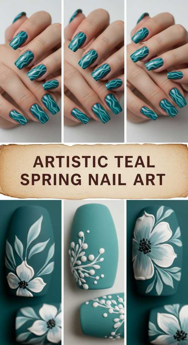 Artistic Teal Spring Nail Art 69ff6c0191cc6