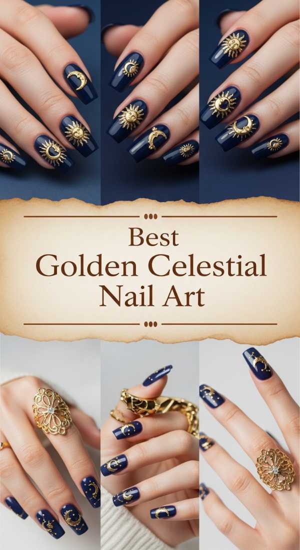 Best Golden Celestial Nail Art 6a085b7805c59