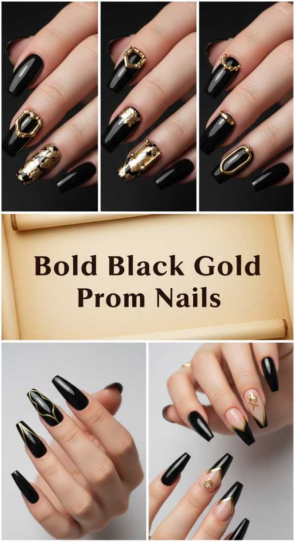 Bold Black Gold Prom Nails 69ff6c09c73af