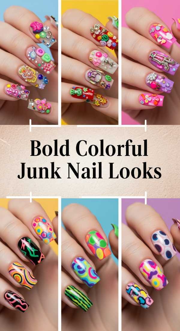 Beyond the Monochrome: 10 Vibrant Multi-Colored Nail Ideas to Try Bold Colorful Junk Nail Looks 6a08b1b62d327