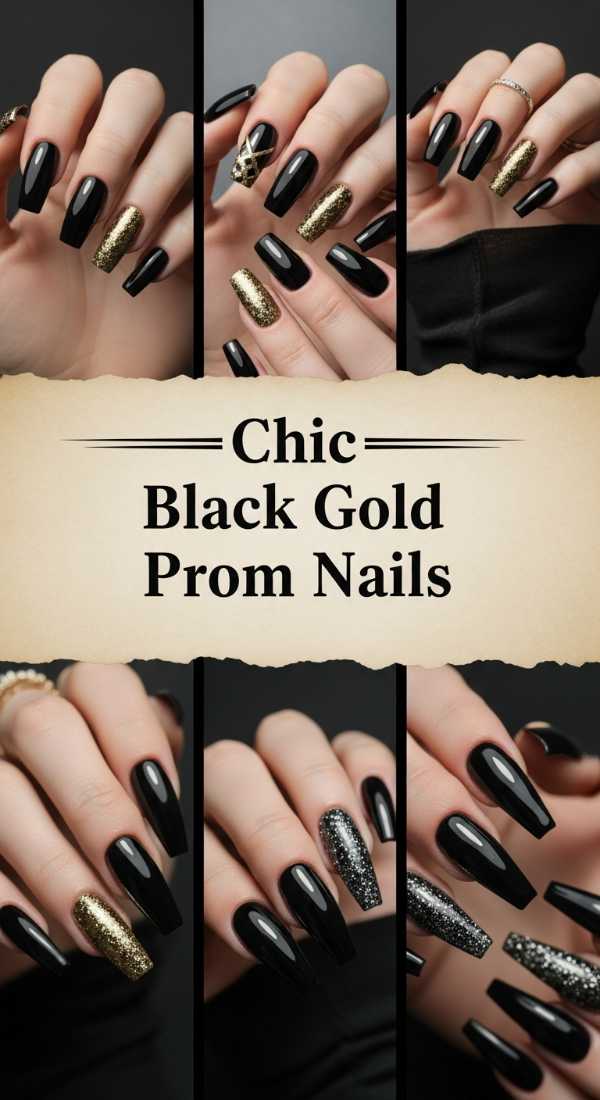 Chic Black Gold Prom Nails 69ff6c184a19a
