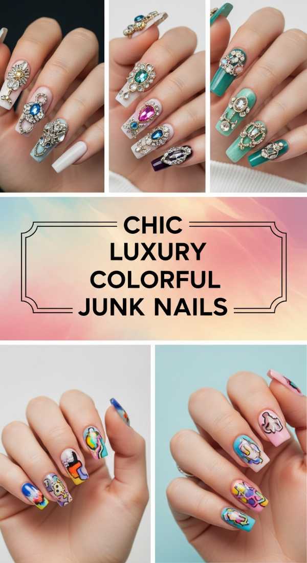 Chasing Color: 15 Vibrant Nail Designs to Brighten Your Week Chic Luxury Colorful Junk Nails 6a08b1aabc1bd