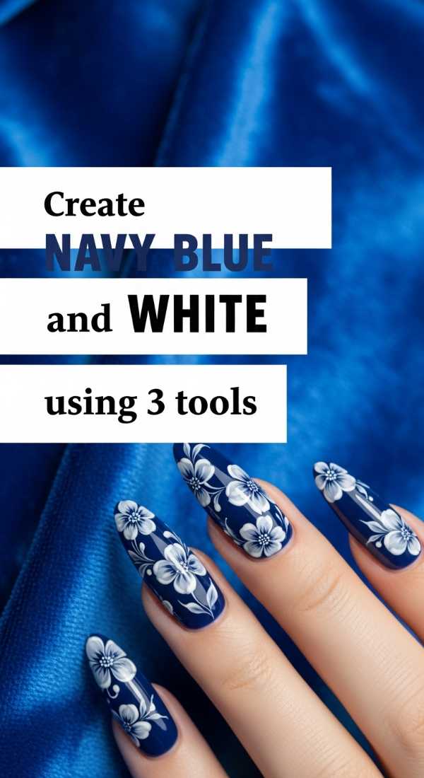 Create Navy Blue And White Nails Using 3 Tools 69fc7e62b0af6