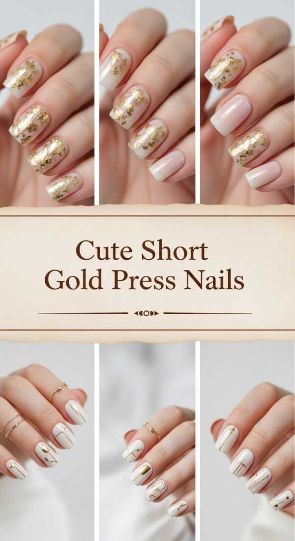 Cute Short Gold Press Nails 6a0859e75eed4