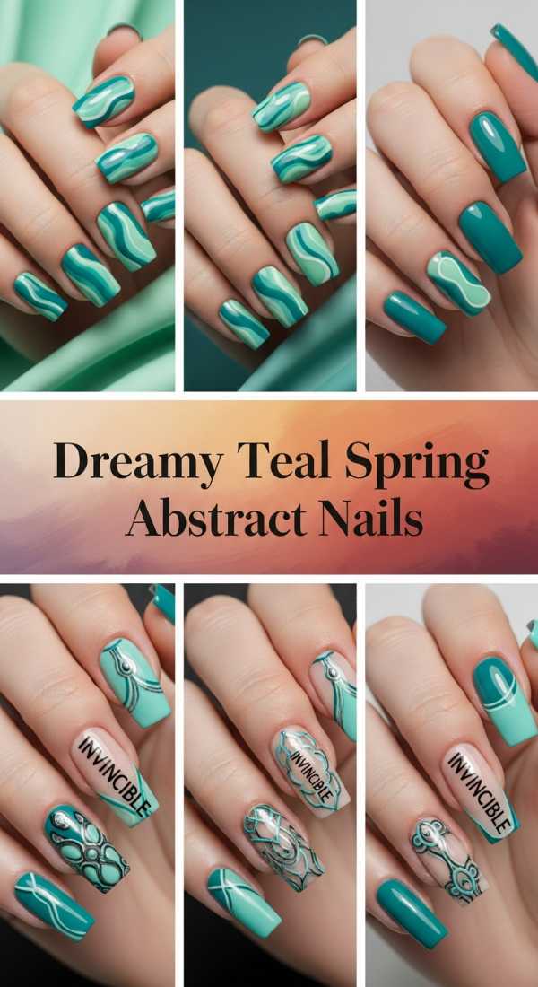Dreamy Teal Spring Abstract Nails 69ff6c07894e8