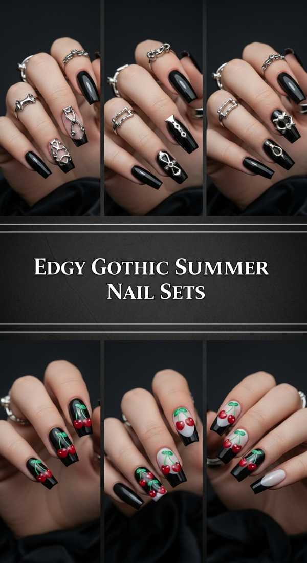 The Ultimate Guide to 2026 Summer Manicures: Colors, Shapes, and Art Edgy Gothic Summer Nail Sets 6a006b808c63a