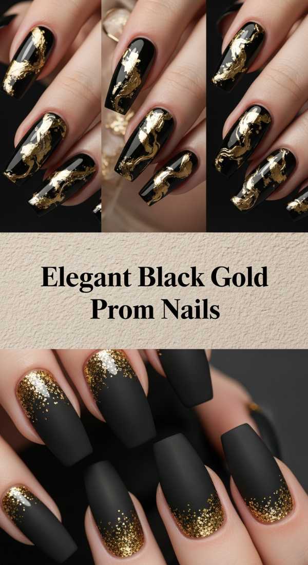 Gold, Glass, and Glamour: The Most Expensive-Looking Nails of 2026 Elegant Black Gold Prom Nails 69ff6c0c80404