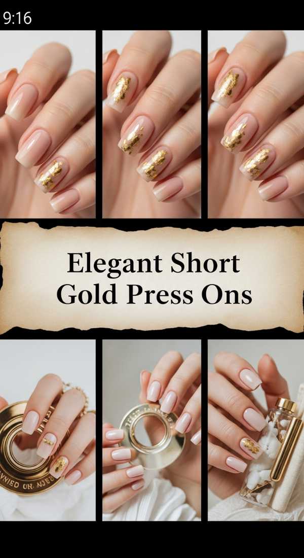 Elegant Short Gold Press Ons 6a085832ce968