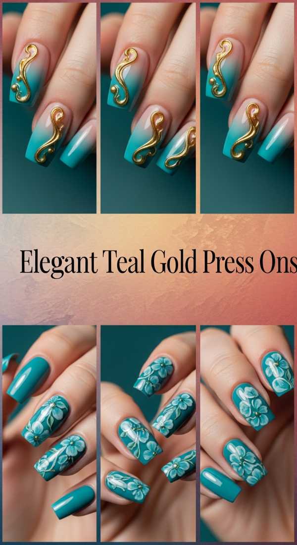 Elegant Teal Gold Press Ons 6a0858362e9fb