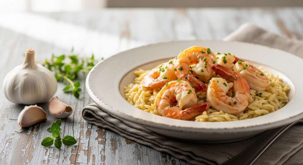 featured: 15 minute gourmet: creamy garlic shrimp and orzo