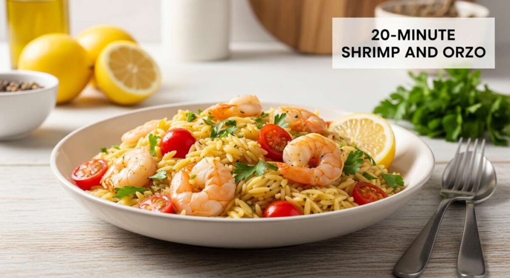 featured: 20 minute shrimp and orzo: fast, fresh, and flavorful