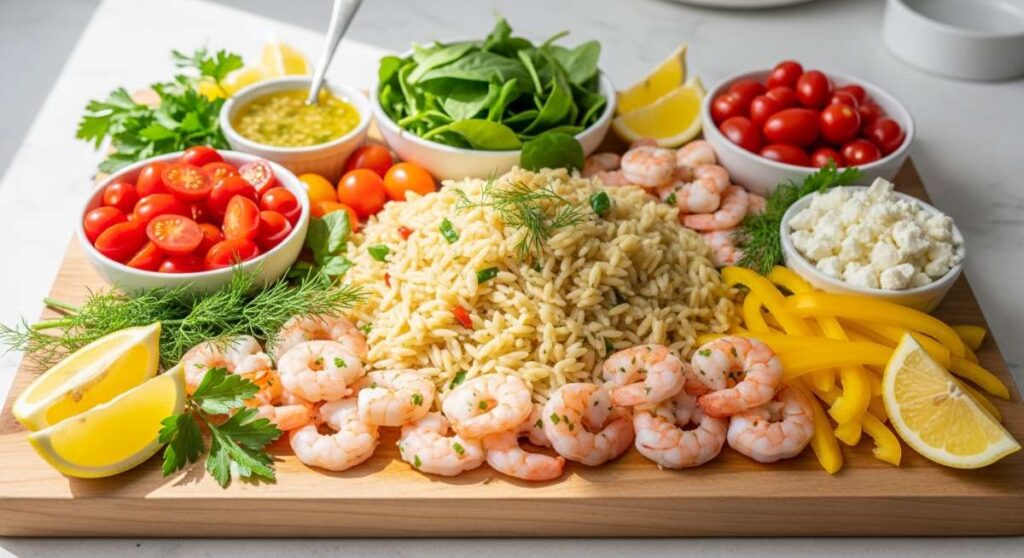 featured: 20 minute shrimp orzo board: fresh, fast & healthy