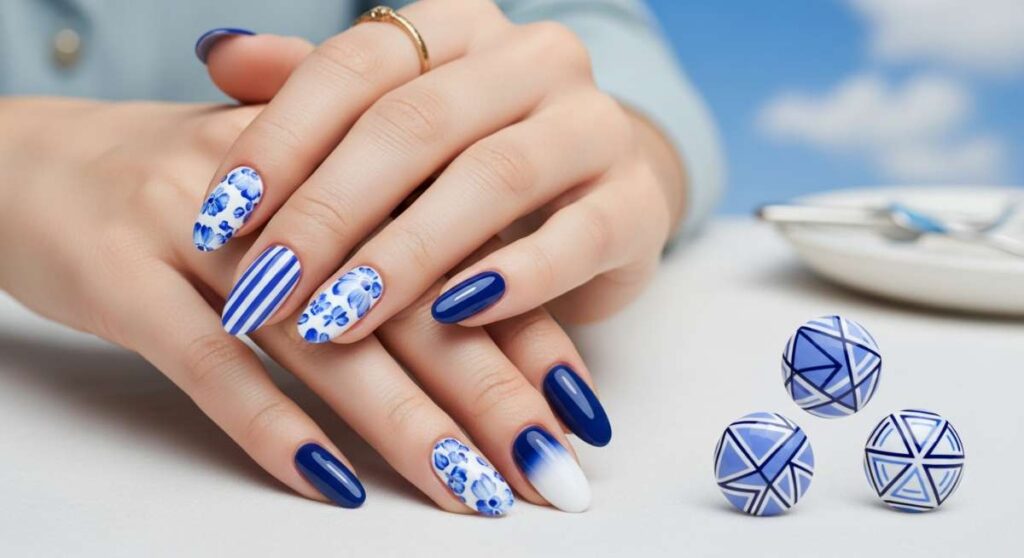 featured: blue and white nail designs: the fresh color combo your nails need