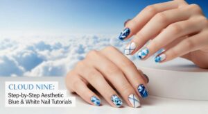 featured: cloud nine: step by step aesthetic blue & white nail tutorials