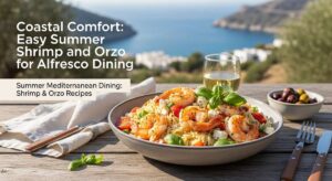 featured: coastal comfort: easy summer shrimp and orzo for alfresco dining