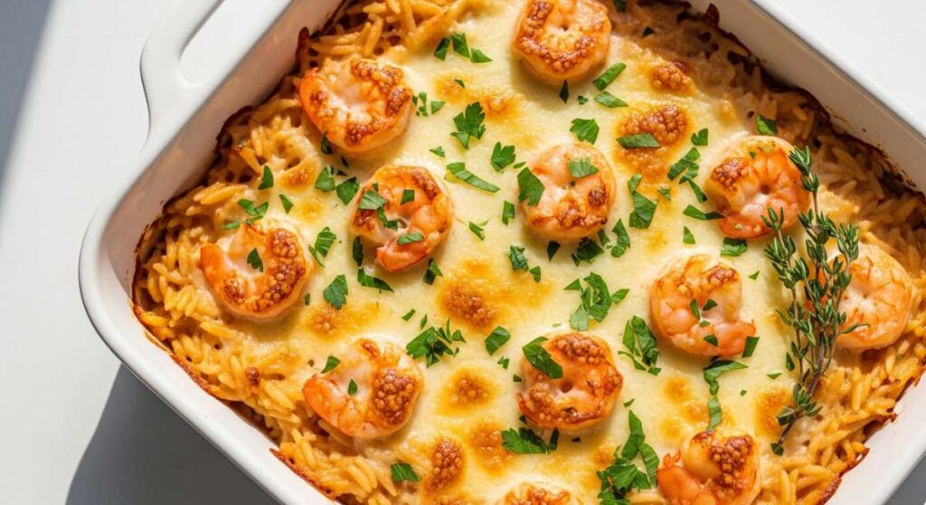 featured: creamy parmesan shrimp and orzo bake you'll make on repeat