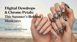 featured: digital dewdrops & chrome petals: this summer's boldest manicures