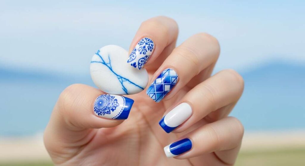 featured: elevate your style: gorgeous blue and white nail designs to try