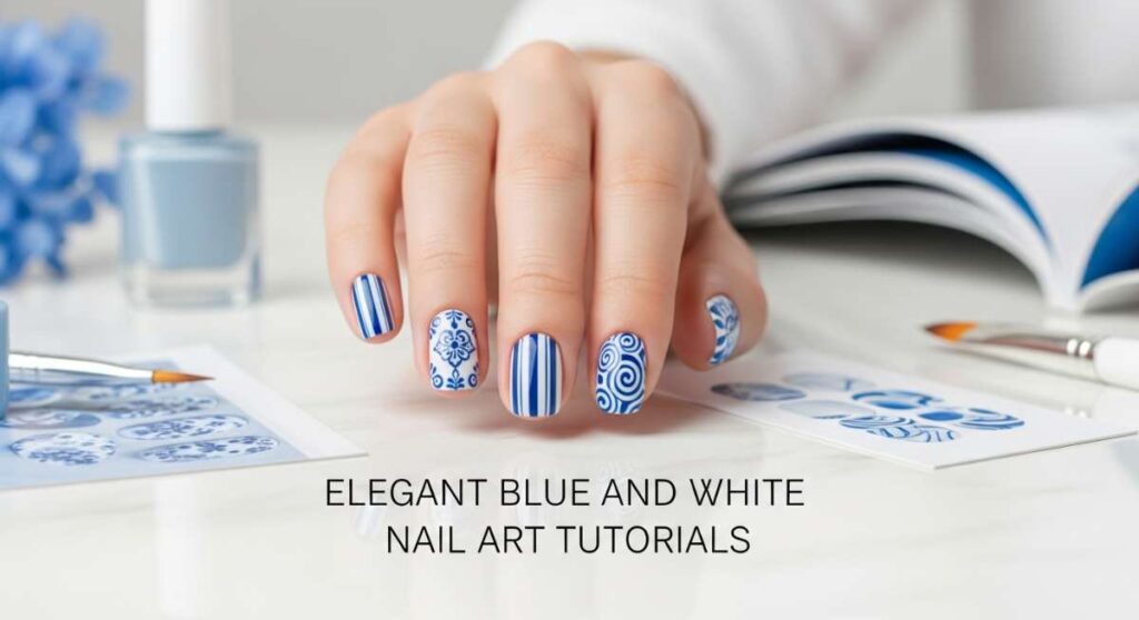 featured: from classic to modern: elegant blue and white nail art tutorials