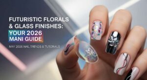 featured: futuristic florals & glass finishes: your may 2026 mani guide