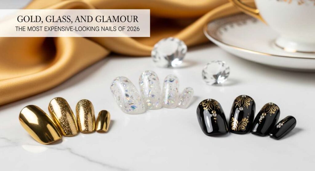 Gold, Glass, and Glamour: The Most Expensive-Looking Nails of 2026 featured: gold, glass, and glamour: the most expensive looking nails of 2026