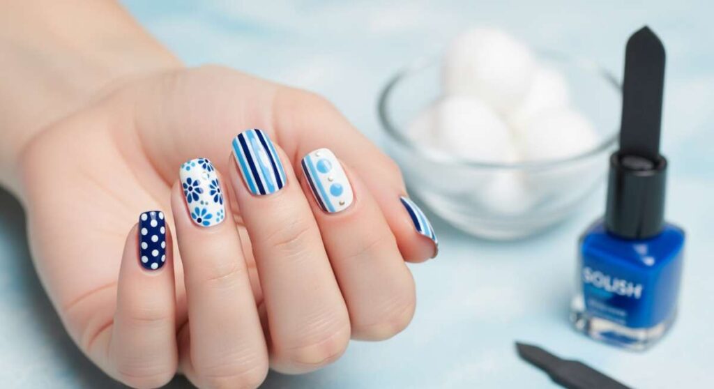 featured: master the classic look: easy blue and white nail art tutorials