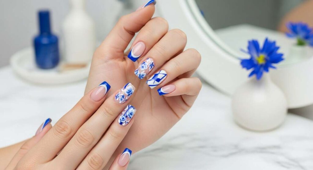featured: master the mani: your guide to stunning blue and white nails