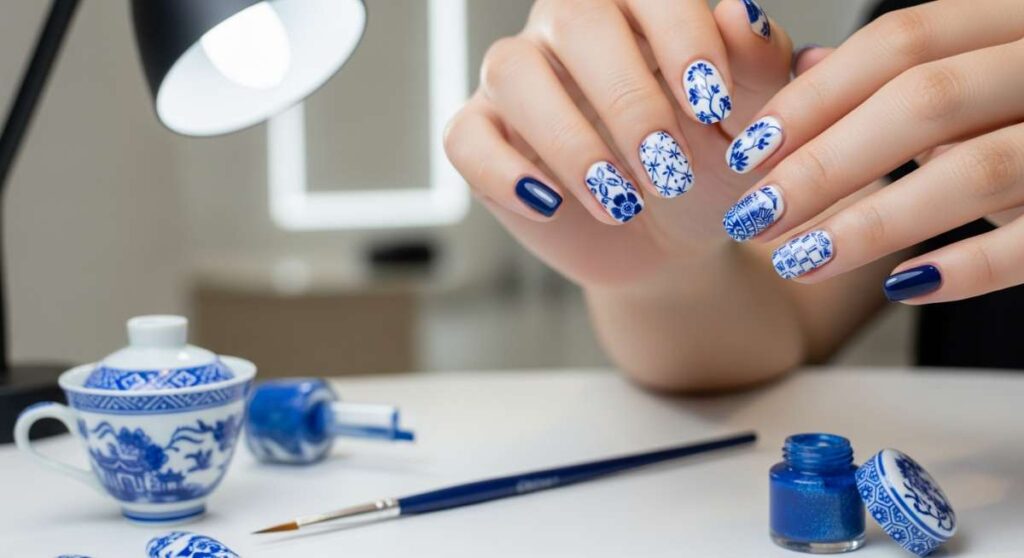featured: mastering the porcelain look: a deep dive into blue and white manis