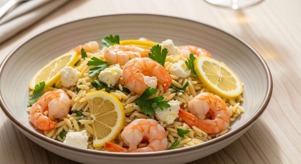 featured: mediterranean bliss: gourmet shrimp & orzo with feta and lemon
