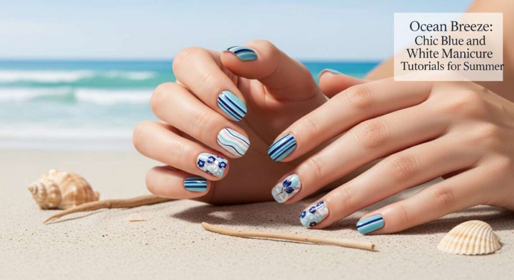 featured: ocean breeze: chic blue and white manicure tutorials for summer