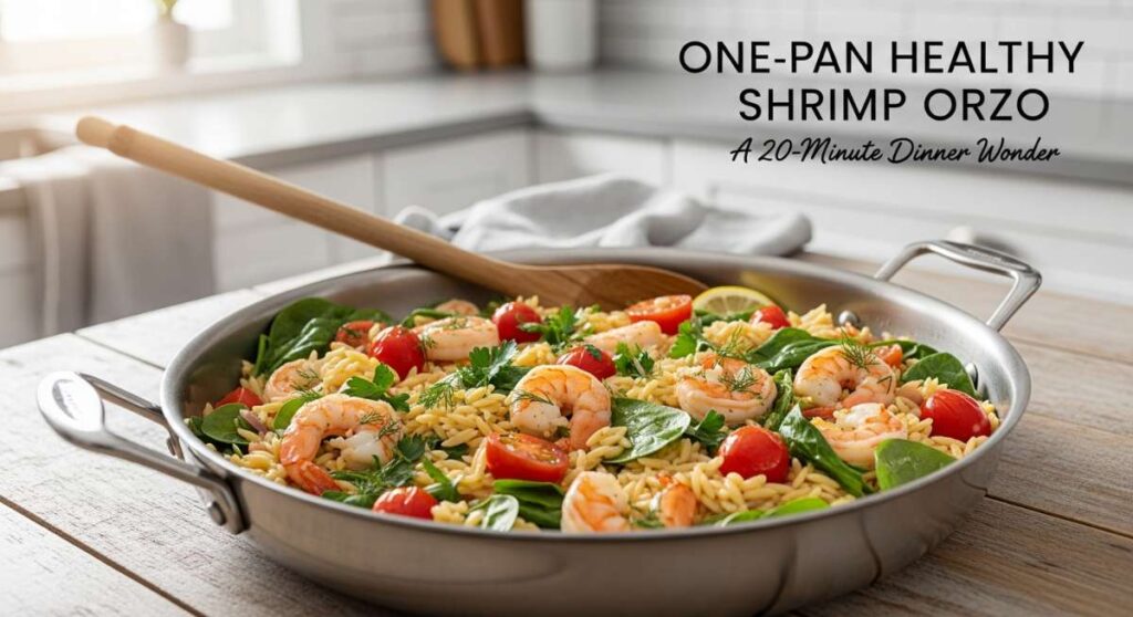 featured: one pan healthy shrimp orzo: a 20 minute dinner wonder