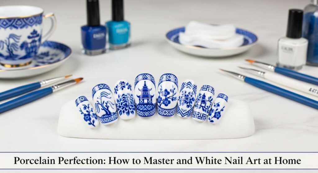 featured: porcelain perfection: how to master blue and white nail art at home
