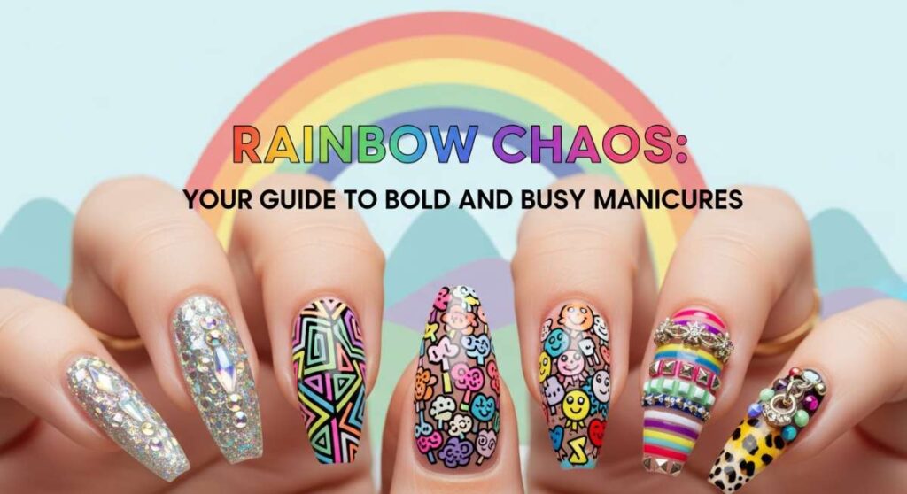 featured: rainbow chaos: your guide to bold and busy manicures