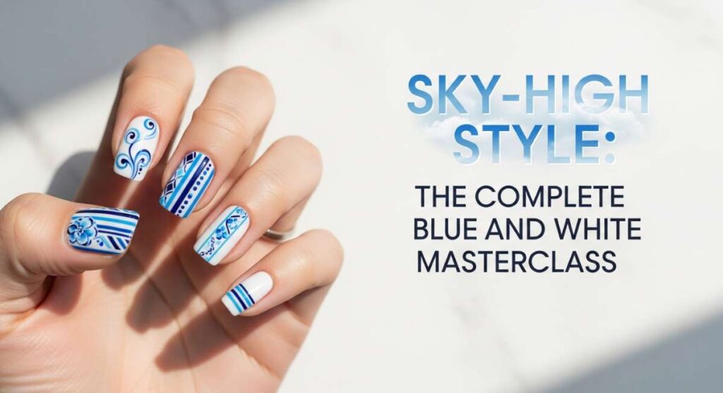 featured: sky high style: the complete blue and white nail art masterclass