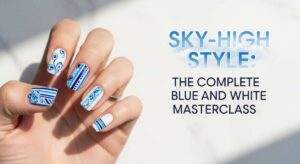 featured: sky high style: the complete blue and white nail art masterclass