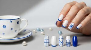 featured: something blue: sophisticated white and blue nail designs for any occasion