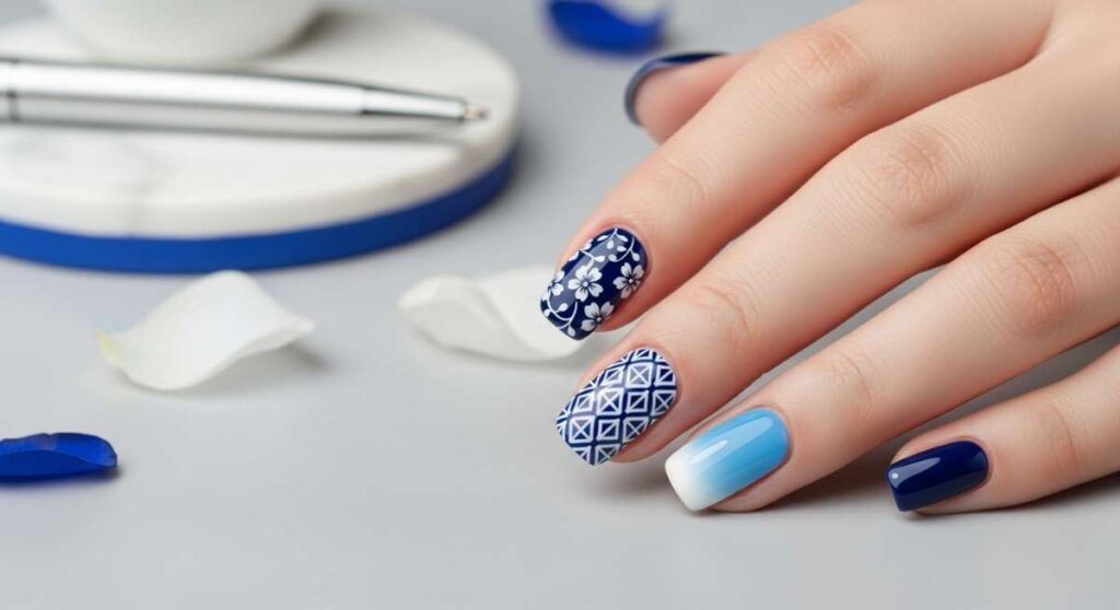 featured: sophisticated style: why blue and white is the best nail color combo