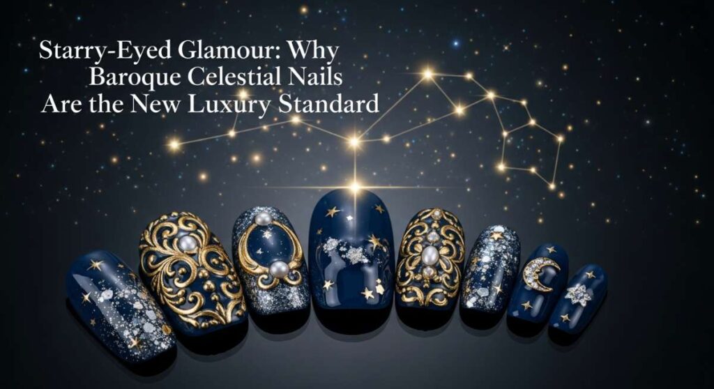 featured: starry eyed glamour: why baroque celestial nails are the new luxury standard