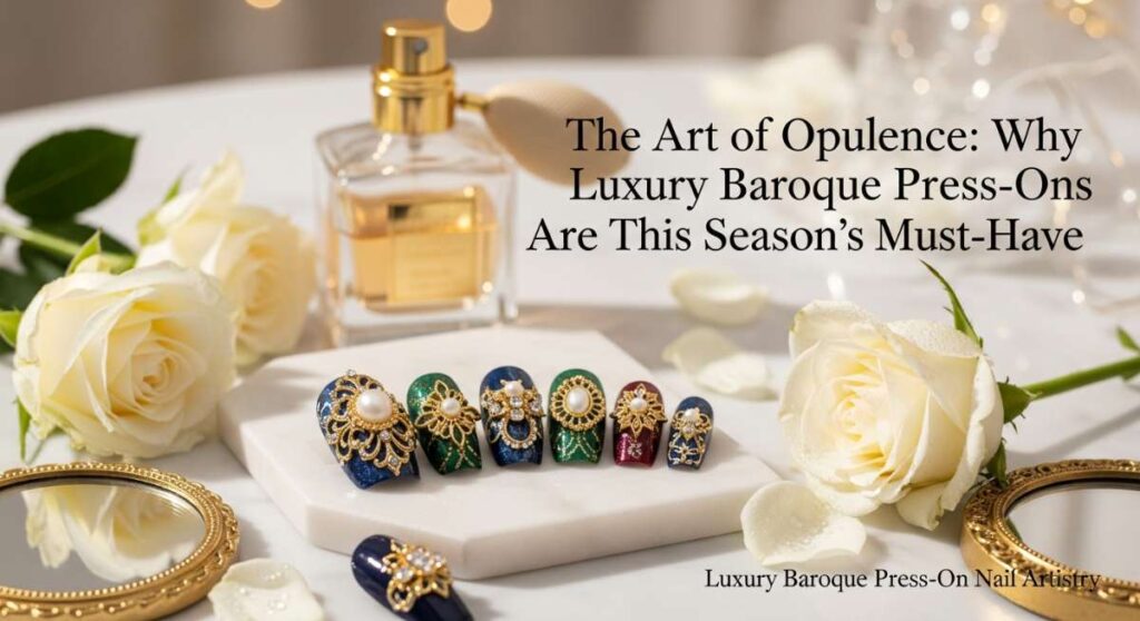 featured: the art of opulence: why luxury baroque press ons are this season's must have
